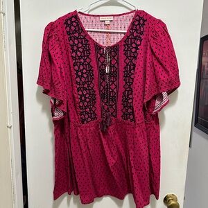 NWT Knox Rose pink/black peasant top
